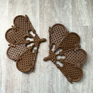 Burwood Products 1980 MCM brown bamboo & wicker molded fans